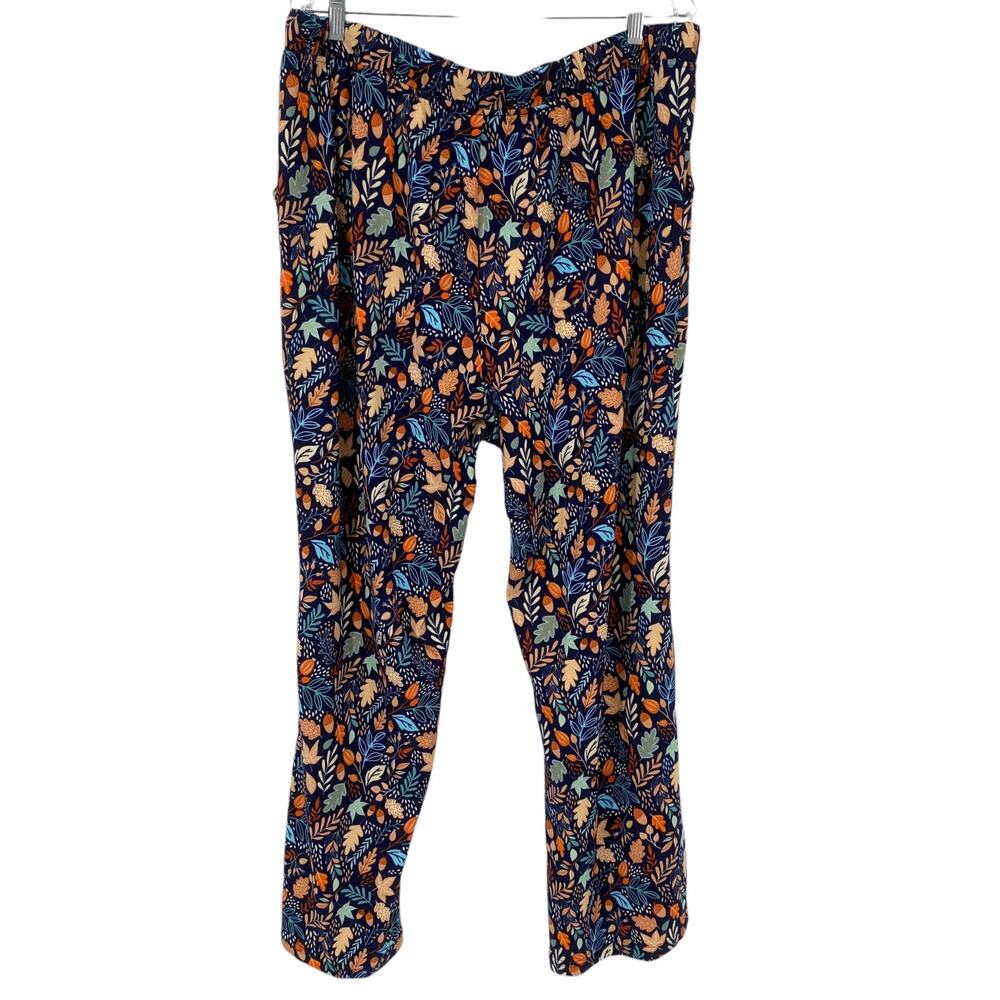 NO BRAND Cozy Knit Loungewear Pants Autumn Leaves Print Size 1X Pockets - Picture 3 of 5